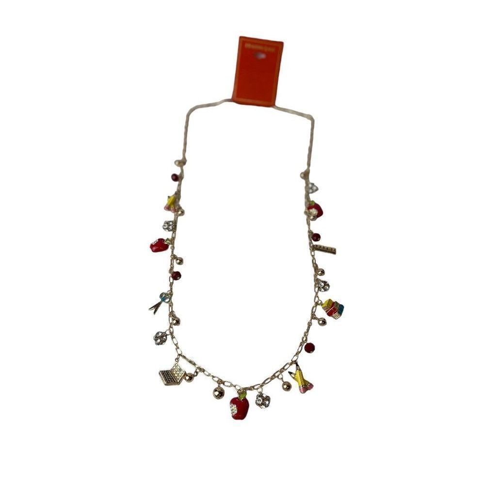 HOLIDAY LANE Gold-Tone Crystal School-Motif 36" Long Charm Necklace